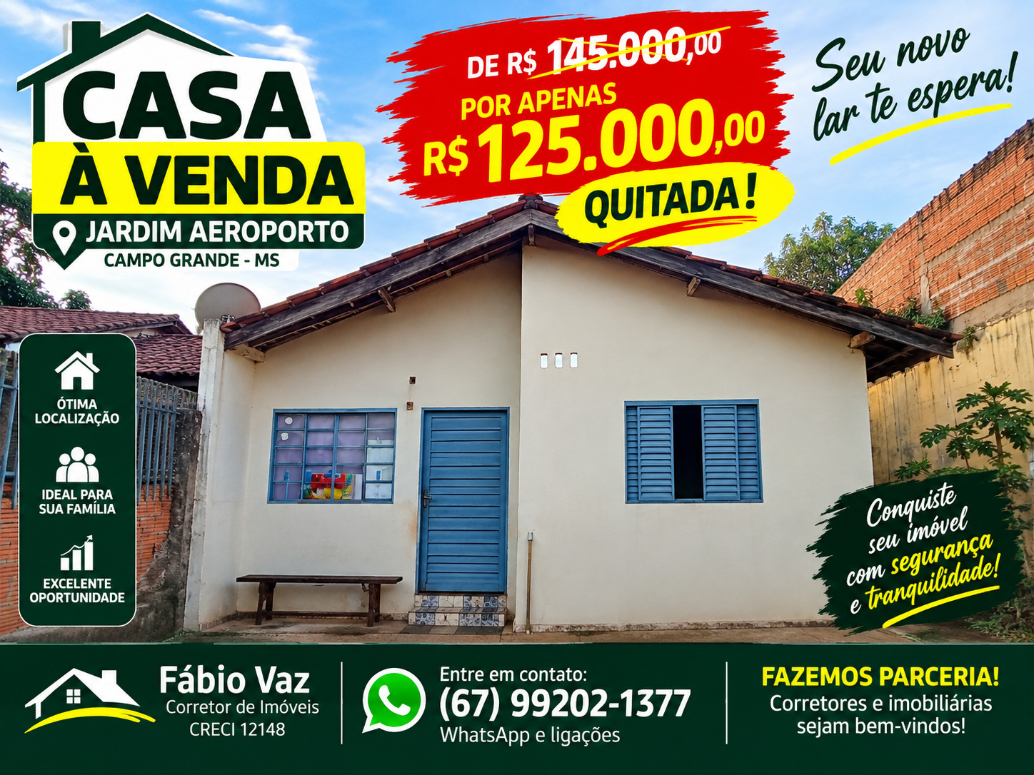 🏡 CASA À VENDA – EXCELENTE OPORTUNIDADE PARA INVESTIDORES- BAIRRO JARDIM AEROPORTO 
