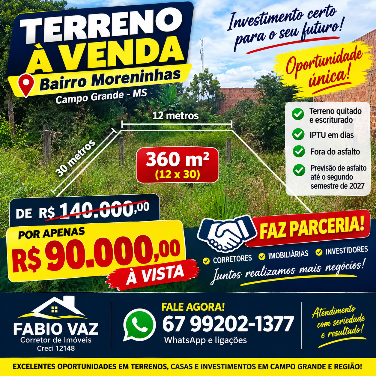 🏡 TERRENO À VENDA – OPORTUNIDADE NAS MORENINHAS!